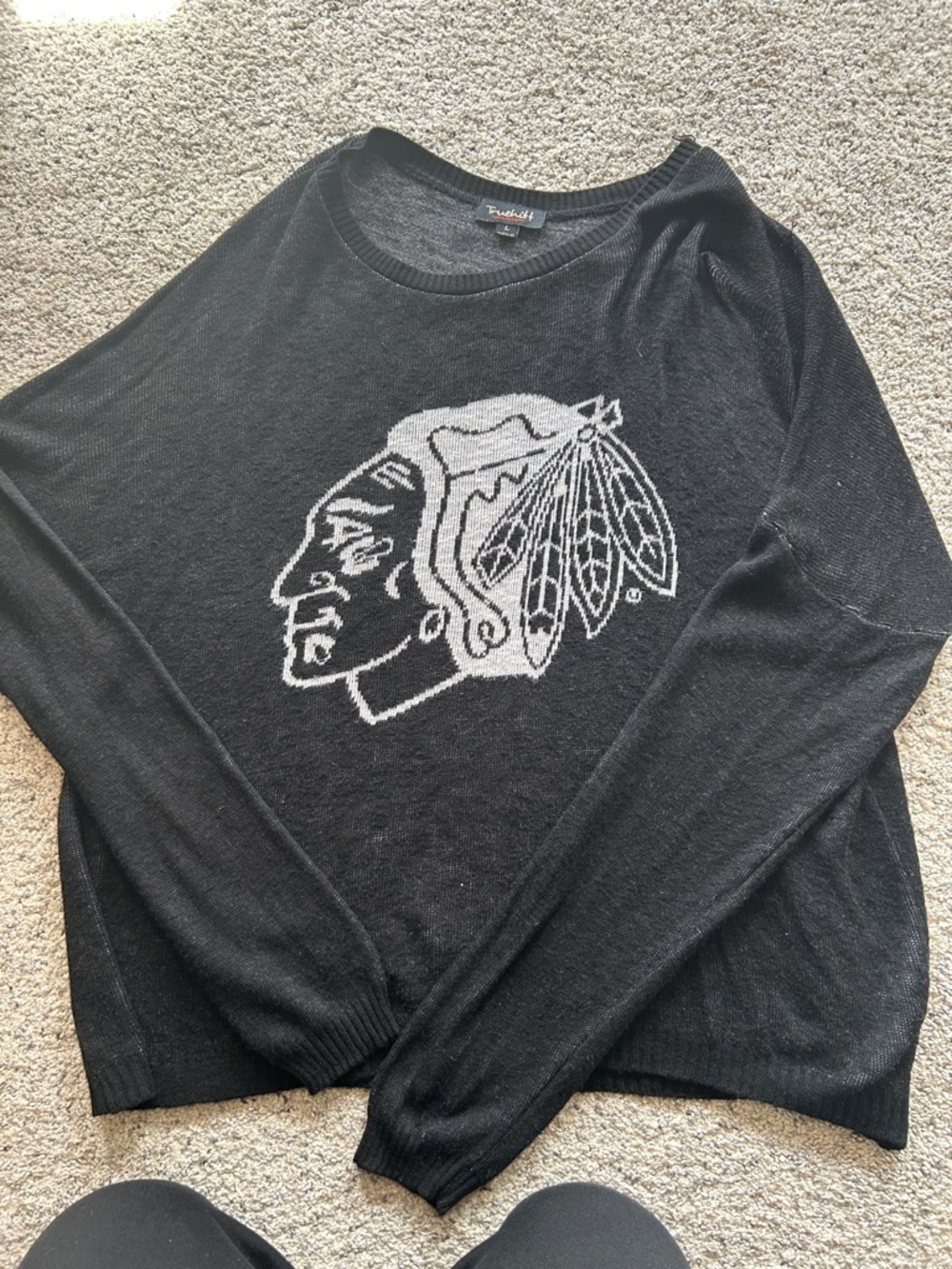 Black Crewneck Sweater with White Graphic Motif